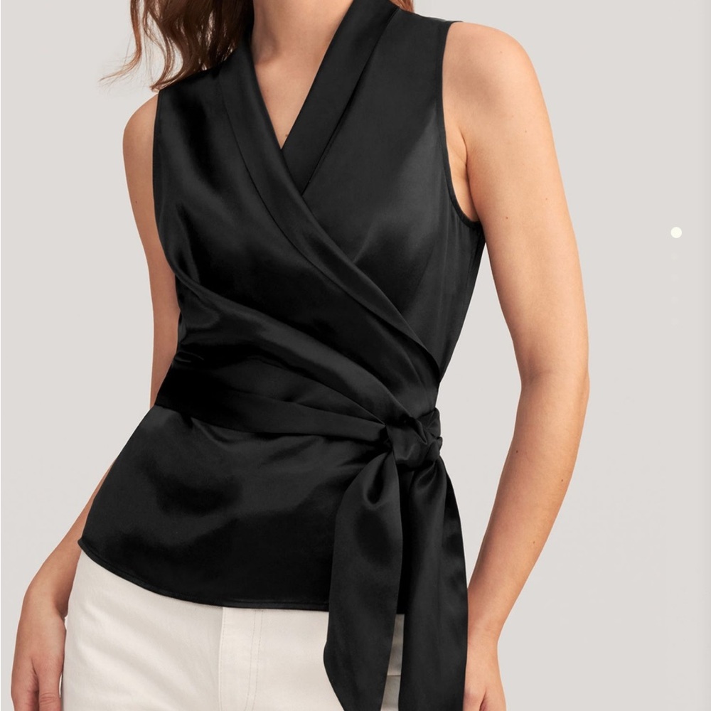 Elegant Black Sleeveless Wrap Blouse